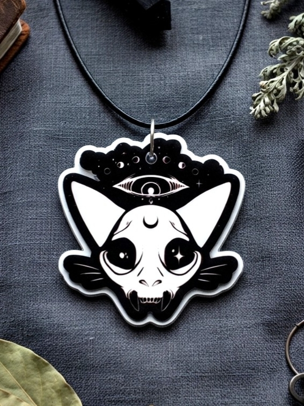 Mystic Moon Cat Skull Pendant: A Dark Aesthetic Accessory for Goth & Occult Love